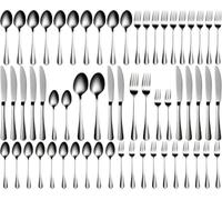 Xespis Couverts de Table 12 Personnes, Ménagère 60 Pièces en Acier Inoxydable, avec Couteau Fourchette Cuillère, Polis et Lavables au Lave-Vaisselle, pour Maison, Fête, Restaurant(Argenté).