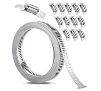 Xespis Kit de Colliers de Serrage DIY Inox 304, 3.5m Bande Perforée en Métal + 12 Pièces Fixation, Réglable, pour Tuyaux, Gaz, Eau, Voiture, Machine à Laver, Jardin