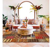 XESZIEO Chambre Tapis Modernes Soft Tapis Salon Lavable Tapis Antidérapant Intérieur Moelleux pour Salon Chambre,Bureau,Patchwork Orange Brun Vintage Tapis,160 x 210 cm