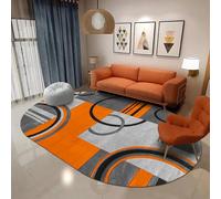XESZIEO Tapis Ovale pour Salon,Gris Orange géométrique Tapis pour Chambre Coucher,Tapis Lavable pour Bureau Salle Manger,160x210cm