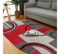 XESZIEO Tapis Ovale pour Salon,Tapis Sol pour Chambre Coucher,Géométrie Noir Rouge Tapis pour Salle Manger,Dortoir,Bureau,Décoration Intérieure,100 X 160 Cm