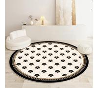XESZIEO Tapis Salon Rond,Tapis Rond Doux Et Lavable pour Chambre à Coucher,éTude,Bureau,Couloir, Fleur géométrique Noire,Ø 80 cm