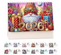 Xevinas Diamond Painting Calendrier 2026 Peinture diamant Calendrier de table à poser Calendrier de 12 mois Jan 2026 - Déc Peinture diamant Noël Bureau Calendrier Cadeau (E)