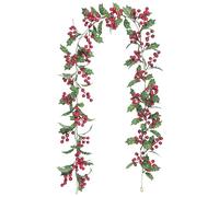 Xevinas Guirlande de Noël - 200 cm - Guirlande de baies rouges - Guirlande de houx - Guirlande de gui - Ilex - Artificielle - Pour cheminée, escalier, table (B)