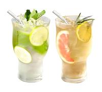 Xevinas Lot de 2 verres à eau de 510 ml - Multifonction - Pour thé à bulles et smoothies - Avec pailles en verre - Forme ergonomique - Verres pour jus, café glacé, cocktails, latte macchiato