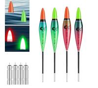 Xevinas Lot de 4 flotteurs de pêche à LED avec détecteurs de touche - Avec détecteur de gravité et base en métal - 2 modes d'éclairage - Pêche en nanomatériaux légers - Accessoires de pêche pour le