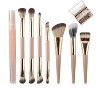 Xevinas Lot de 8 pinceaux de maquillage pour fard à paupières, avec étui en polyuréthane, pinceaux pour fard à paupières, sourcils, eyeliner (doré) (A)