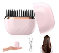 Xevinas Mini fer à lisser sans fil - Brosse à lisser rechargeable et portable - 3 niveaux de réglage de la température - Chauffage rapide pour cheveux et barbe (rose) (A)