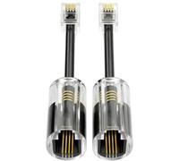 Xevtrak Démêleur de Câble Téléphonique, Câble de Téléphone Fixe Anti-Enchevêtrement avec Rotation 360 Degrés, Adaptateur Téléphone Fixe RJ9 4P4C Noir Transparent avec Fil pour Bureau, 2pcs