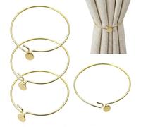 Xevtrak Lot de 4 Supports de Rideaux Dorés, Embrasses de Rideaux en Métal Doré avec Installation sans Perçage, Attaches de Rideaux Style Simple Moderne, Tendeur de Rideau pour Salon et Chambre