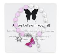 Xeyau Always Believe in Yourself Bracelet papillon assorti pour couple - Corde en nylon - Bracelet à breloques papillon porte-bonheur bleu pour femme, Middle, Nylon, Pas de gemme