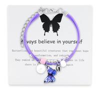 Xeyau Always Believe in Yourself Bracelet papillon assorti pour couple - Corde en nylon - Bracelet à breloques papillon porte-bonheur bleu pour femme, Middle, Nylon, Pas de gemme