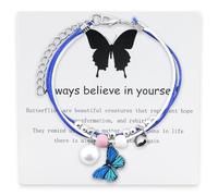 Xeyau Always Believe in Yourself Bracelet papillon assorti pour couple - Corde en nylon - Bracelet à breloques papillon porte-bonheur bleu pour femme, Middle, Nylon, Pas de gemme