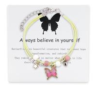 Xeyau Always Believe in Yourself Bracelet papillon assorti pour couple - Corde en nylon - Bracelet à breloques papillon porte-bonheur bleu pour femme, Middle, Nylon, Pas de gemme