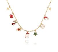 Xeyau Collier à breloques de Noël pour femme - Collier délicat doré avec bonhomme de neige, Père Noël, flocon de neige, cloche d'élan et bonhomme en pain d'épices, Adjustable, Acier allié, Pas de