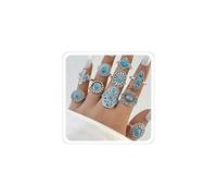 Xeyau Ensemble de bagues western turquoise pour femme, tenue de concert de campagne, bagues vintage turquoise, bijoux bohème, accessoire de cowboy et cowgirl, Acier allié, Aucune pierre précieuse