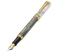 Xezo Maestro Fountain Pen, Medium Nib. Oceanic Origin, Iridescent Black and White Tahitian Mother of Pearl. 18 Karat Gold Plated Fittings. Handcrafted, No Two Pens Alike