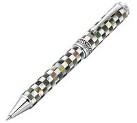Xezo Maestro Jubilee Stylo à bille Twist Action, pointe moyenne. Blanc océanique à carreaux et nacre noire. Chromé. Édition limitée, seulement 223 pièces fabriquées. Il n'y a pas deux stylos pareils