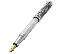 Xezo Maestro stylo plume, plume fine. Argent massif 925 avec incrustation de nacre noire. Pièces plaquées platine. Fabriqué à la main, édition limitée, numéroté