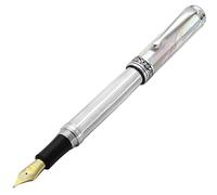 Xezo Maestro Stylo Plume, plume moyenne-fine (trait de 0.45mm), Série Cadeau d'écriture Argent 925 et Nacre blanche, fait main, sérialisé