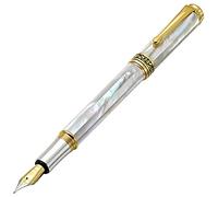 Xezo Maestro stylo plume, plume moyenne. Nacre blanche d'origine océanique avec placage en or 18 carats et platine pur. Fabriqué à la main, édition limitée et numérotée. Aucun n'est identique