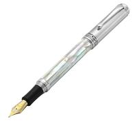 Xezo Maestro Stylo plume, pointe moyenne fine (0,45 mm), série cadeau d'écriture, nacre blanche, gravure guilloche, fait main, sérialisé. Unique