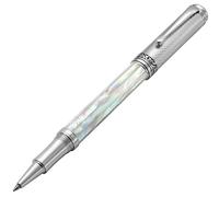 Xezo Maestro Stylo roller à pointe fine (0,6 mm), série « Gift of Writing » en nacre blanche, gravure guillochée, fait main, série