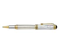 Xezo Maestro stylo roller, pointe fine. Argent massif 925 Sterling avec nacre blanche océanique et plaquage en platine pur. Fabriqué à la main, édition limitée, numéroté