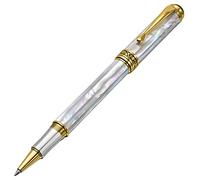 Xezo Maestro stylo-roller, pointe fine. Nacre blanche d'origine océanique avec placage en platine pur. Fabriqué à la main, édition limitée, numérotée