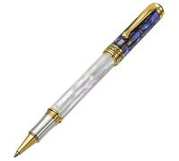 Xezo Maestro stylo roller, pointe fine. Nacre océanique, coquillage Pāua, placage platine et or 18 carats. Fabriqué à la main, édition limitée, sérialisé.