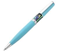 Xezo Speed Master Stylo à bille à mécanisme tournant, pointe moyenne. Bleu ciel mat avec coquille de Pāua abalone. Plaqué chrome. Corps en laiton léger. Chaque pièce unique