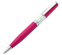 Xezo Speed Master Stylo à bille à mécanisme tournant, pointe moyenne. Fuchsia cerise mat avec nacre blanche. Plaqué chrome. Corps en laiton léger. Chaque pièce unique