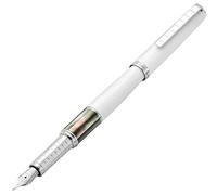 Xezo Speed Master Stylo plume, plume extra fine. Couleur blanc mat avec nacre noire de Tahiti. Plaqué chrome. Corps en laiton léger. Chaque pièce unique