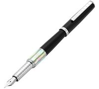 Xezo Speed Master Stylo plume, plume moyenne. Noir mat avec nacre blanche. Plaqué chrome. Corps en laiton léger. Chaque pièce unique