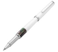 Xezo Speed Master Stylo roller à pointe fine Blanc mat avec nacre noire de Tahiti Chromé Corps léger en laiton