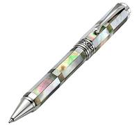 Xezo Stylo bille à mécanisme tournant octogonal de collection Maestro Vintage, pointe moyenne. Nacre noire et blanche de Tahiti avec plaquage de chrome. Numéroté, chaque pièce unique