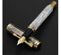 Xezo Stylo plume Maestro, plume fine. Nacre blanche et noire d'origine océanique irisée avec placage à l'or 18 carats. Fabriqué à la main, édition limitée, il n'y a pas deux stylos identiques