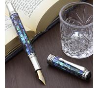 Xezo Stylo Plume Maestro, plume moyenne-fine (trait de 0.45mm), série Cadeau d'écriture Paua Abalone plaqué platine pur, fait main, sérialisé. Chaque stylo est unique