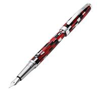 Xezo Stylo plume Urbanite II, plume fine. Acrylique à damier sportif rouge, noir et blanc sur laiton. Plaqué chrome. Fabriqué à la main, édition limitée, numéroté