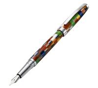 Xezo Stylo plume Urbanite II, plume fine. Incrustation multicolore en damier jazzy sur laiton. Plaqué chrome. Fabriqué à la main, édition limitée, numéroté