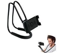 Xfaiz Support de téléphone portable à suspendre au cou, bras long flexible rotatif à 360° pour bureau, lit, vélo et moto (Noir)