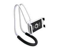 Xfaiz Support de téléphone portable à suspendre au cou, bras long flexible rotatif à 360° pour bureau, lit, vélo et moto (blanc)