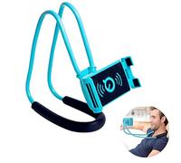 Xfaiz Support de téléphone portable à suspendre sur le cou avec bras longs et flexibles pour bureau, lit, vélo et moto Bleu