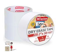 XFasten Lot de 3 rubans adhésifs effaçables à sec blancs de 5,1 cm x 9 m (28,6 m au total) pour tableau blanc sans bavure, étiquettes réutilisables effaçables à sec pour bacs de rangement, bandes de