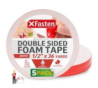 XFasten Lot de 5 rubans adhésifs double face en mousse pour travaux manuels, fabrication de cartes, 1,27 cm x 30 m, ruban adhésif double face robuste de 164,6 m