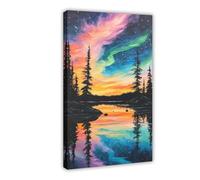 XFATGIA Impression sur toile Aurore boréale sur un lac de l'Alaska - Décoration murale pour salon, chambre à coucher - 20 x 30 cm