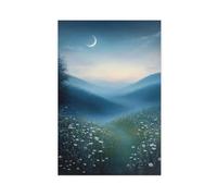 XFATGIA Impression sur toile représentant un croissant de lune sur une prairie tranquille - Décoration murale pour salon, chambre à coucher - 50 x 75 cm