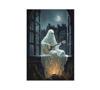 XFATGIA Impression sur toile représentant un fantôme jouant de la guitare au clair de lune - Décoration murale pour salon, chambre à coucher - 50 x 75 cm