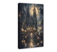 XFATGIA Poster cathédrale d'Halloween sur toile - Décoration murale pour salon, chambre à coucher - 50 x 75 cm