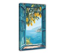 XFATGIA Poster de fenêtre - Impression de paysage côtier - Impression sur toile - Décoration de chambre à coucher, bureau, chambre - Cadeau - 40 x 60 cm